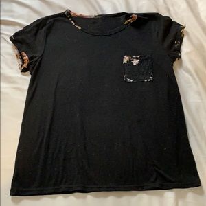 Black t-shirt with floral trim